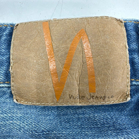 Nudie Jeans Men's Flare Glenn Streaky Worn Blue Flare Leg Jeans Sz 31x30