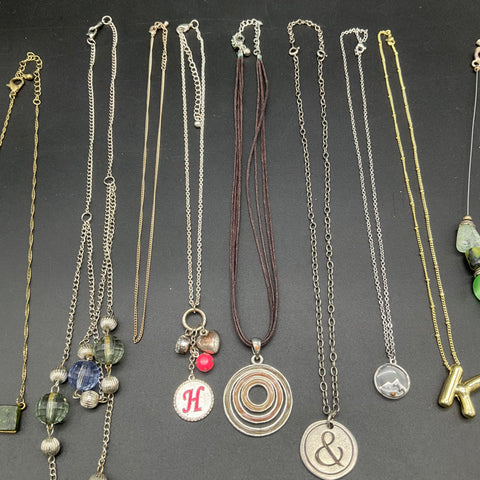 Fashion Jewelry Lot of 12 Necklaces Gold Silver Tone Boho Modern Initial