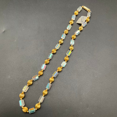 Vintage Deauville Gold Tone Austrian Crystal Necklace Earring Jewelry Set 18"