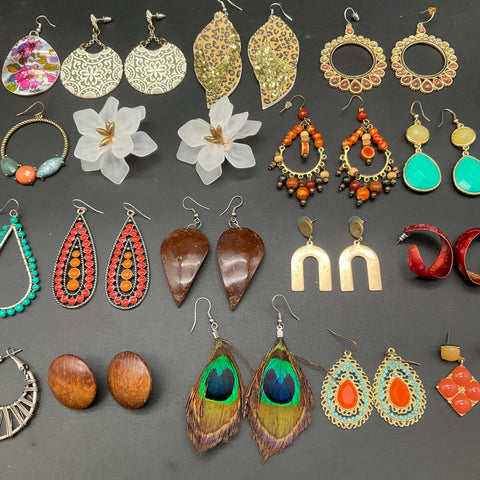 Boho Ethnic Fashion Earrings Jewelry Lot 18 Pairs Peacock Wood Floral Beaded