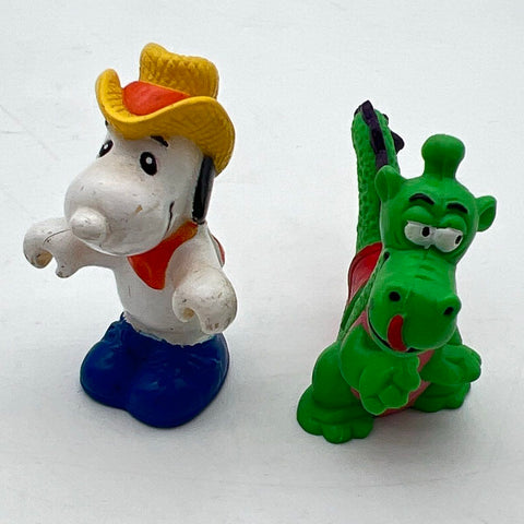Mixed Vintage Toy Lot Snoopy Cowboy Flocked Chicks Turtles Snake Puzzles 8 Pc