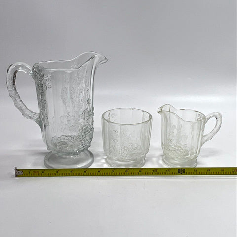 Paneled Grape Pattern 12 Piece Glass Set Pitcher Goblets Tumblers Vintage