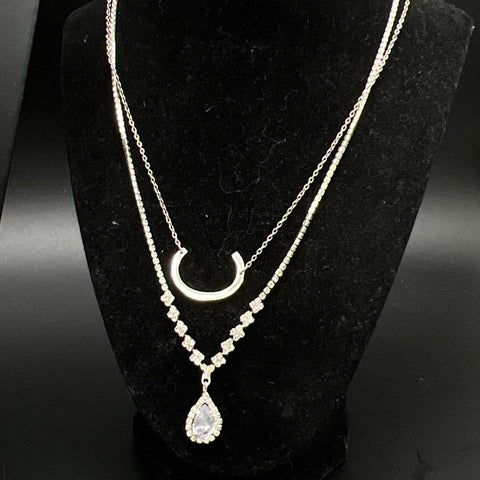 Vintage Modern Silver Tone Costume Jewelry Lot 6 Necklaces Rhinestone Pendant