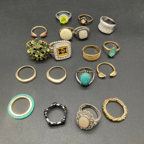 Mixed Style Fashion Jewelry Ring Lot of 17 Rhinestone Turquoise Faux Opal Sizes