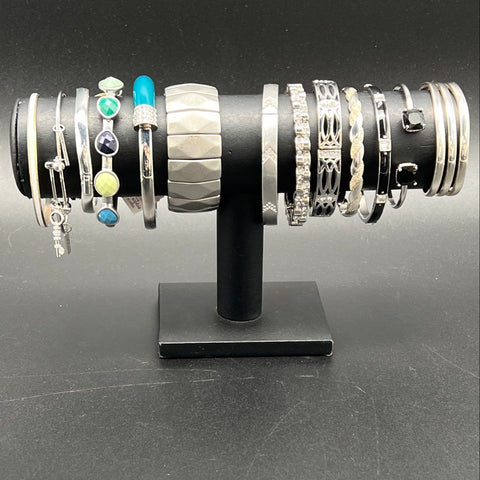 Silver Tone Bracelet Jewelry Lot of 13 J. Crew Bangle Cuff Stretch Rhinestone