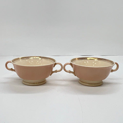 American Limoges Federal Coral Pink 22K Gold China Set 19pc Soup Bowls Plates