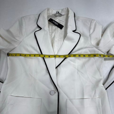 White House Black Market Women's Ecru Black Tie Waist Jacket Sz 12 NWT