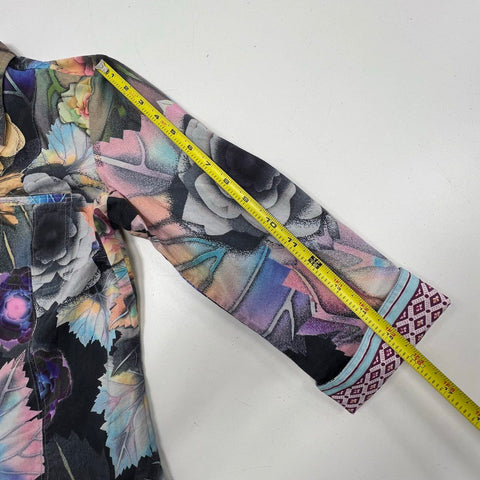 Robert Graham Floral Leaf Print Button Up Shirt 3/4 Sleeve Contrast Cuffs Sz M