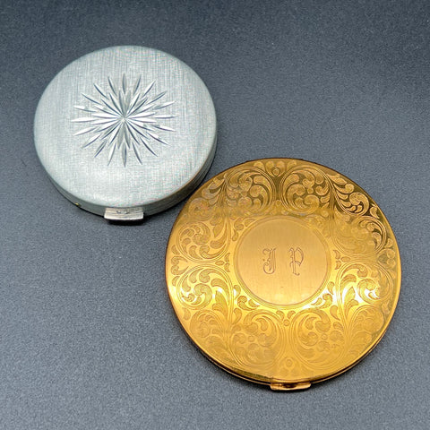Vintage Elgin American & Byzac Lot of 2 Powder Compacts Gold & Silver Tone