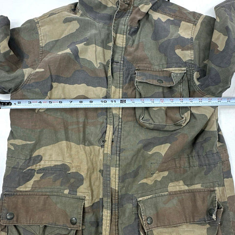 Vintage Old Navy Men's Woodland Camo Quilted Lined Hooded Field Jacket Coat Sz M