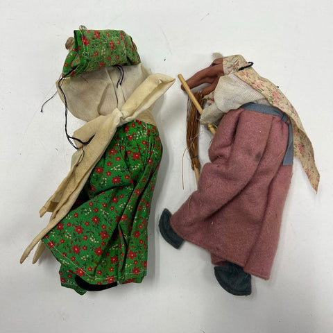 Vintage La Befana Good Witch Dolls Lot of 2 Italian Folk Art Christmas Epiphany
