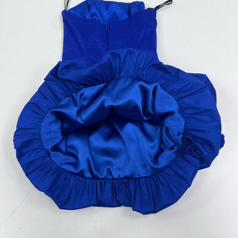 Vintage Y2K Jessica McClintock Royal Blue Strapless Rosette Bubble Dress Sz 2