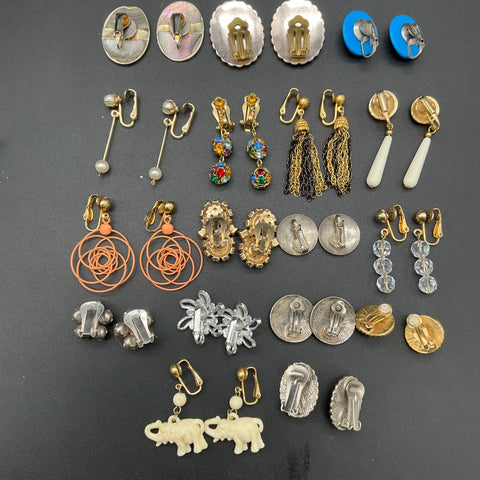 Vintage to Modern Clip On Earrings Jewelry Lot 16 Pairs Rhinestone Enamel