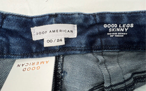 Good American Women's Good Legs Skinny Jeans Indigo Mid Rise Sz 00 NWT