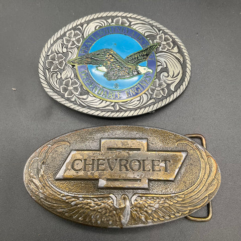 Vintage 70s Lot 6 Belt Buckles Jacques Seeds Chevrolet Pratt & Whitney