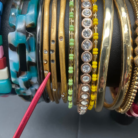 Fashion Jewelry Bracelet Lot 33pc Gold Tone Bangle Stretch Tile Rhinestone