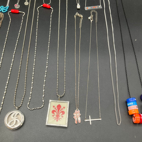 Fashion Costume Jewelry Lot of 14 Silver Tone Necklaces Pendants Charms Love