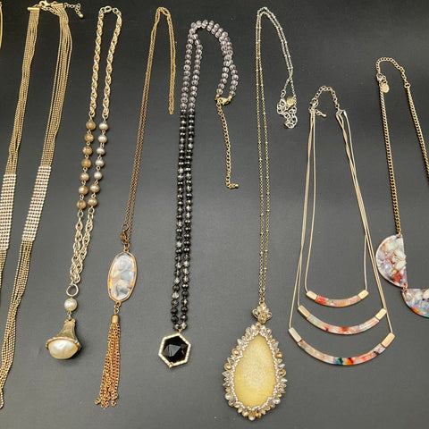Fashion Costume Jewelry Lot of 8 Necklaces Gold Tone Pendants Faux Pearl Resin