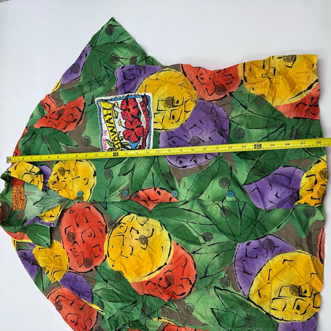Vintage 90s Made In Hawaii Pineapple Print Honolulu Aloha Shirt Sz XL