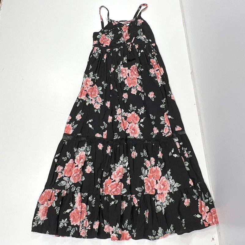 Torrid Black Floral Challis Lace Up Maxi Dress Womens Size 0 L NWT