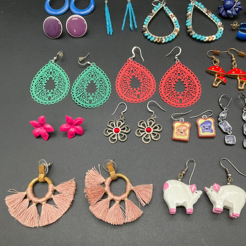 Fashion Costume Jewelry Lot of 38 Pairs Vintage to Modern Eclectic Earrings