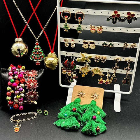Christmas Holiday Costume Jewelry Lot 22pc Necklaces Bracelets Earrings Enamel