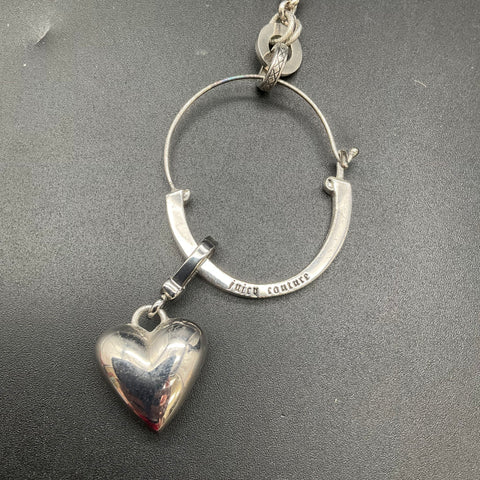 Juicy Couture Silver Tone Charm Holder Necklace Puffy Heart Pendant 16.5"