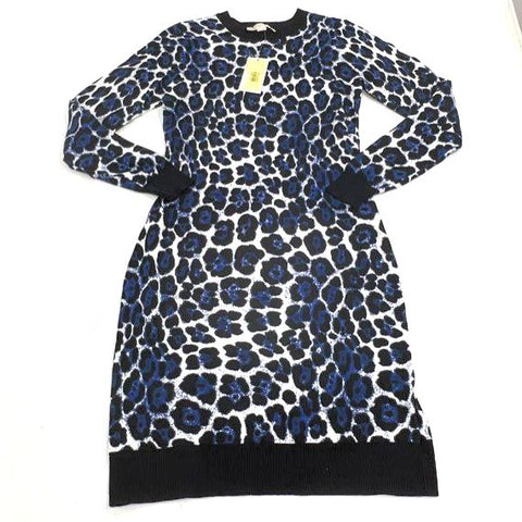 Michael Kors Blue Leopard Animal Print Sweater Dress NWT Sz S