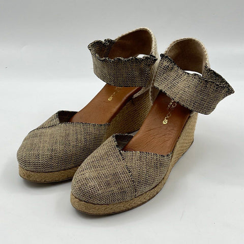 Andre Assous Woven Textile Espadrille Wedge Sandals Ankle Strap Tan Size 7