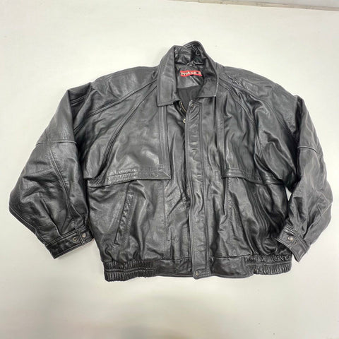 Vintage 90s Phase 2 Genuine Leather Bomber Jacket Quilted Lined Biker Sz 3XL