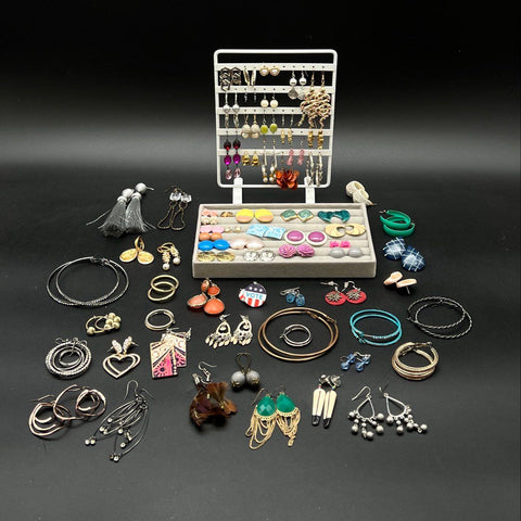 Mixed Style Costume Jewelry Lot 100+ Pieces Earrings Hoops Dangles Studs Boho