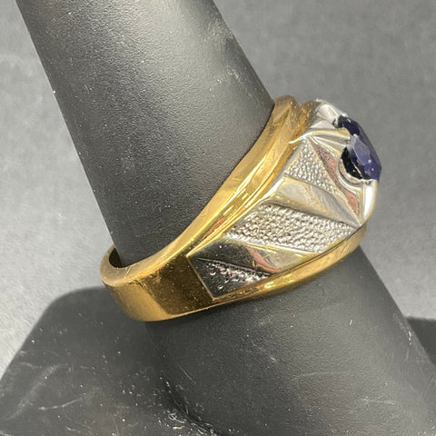Vintage Lind 14K HGE Blue Stone Tests as Sapphire Men's Signet Ring Size 9