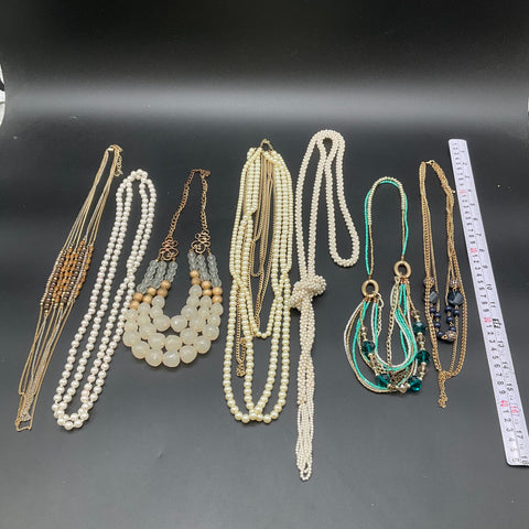 Fashion Jewelry Lot 7 Necklaces Faux Pearl Multi-Strand Beaded Statement