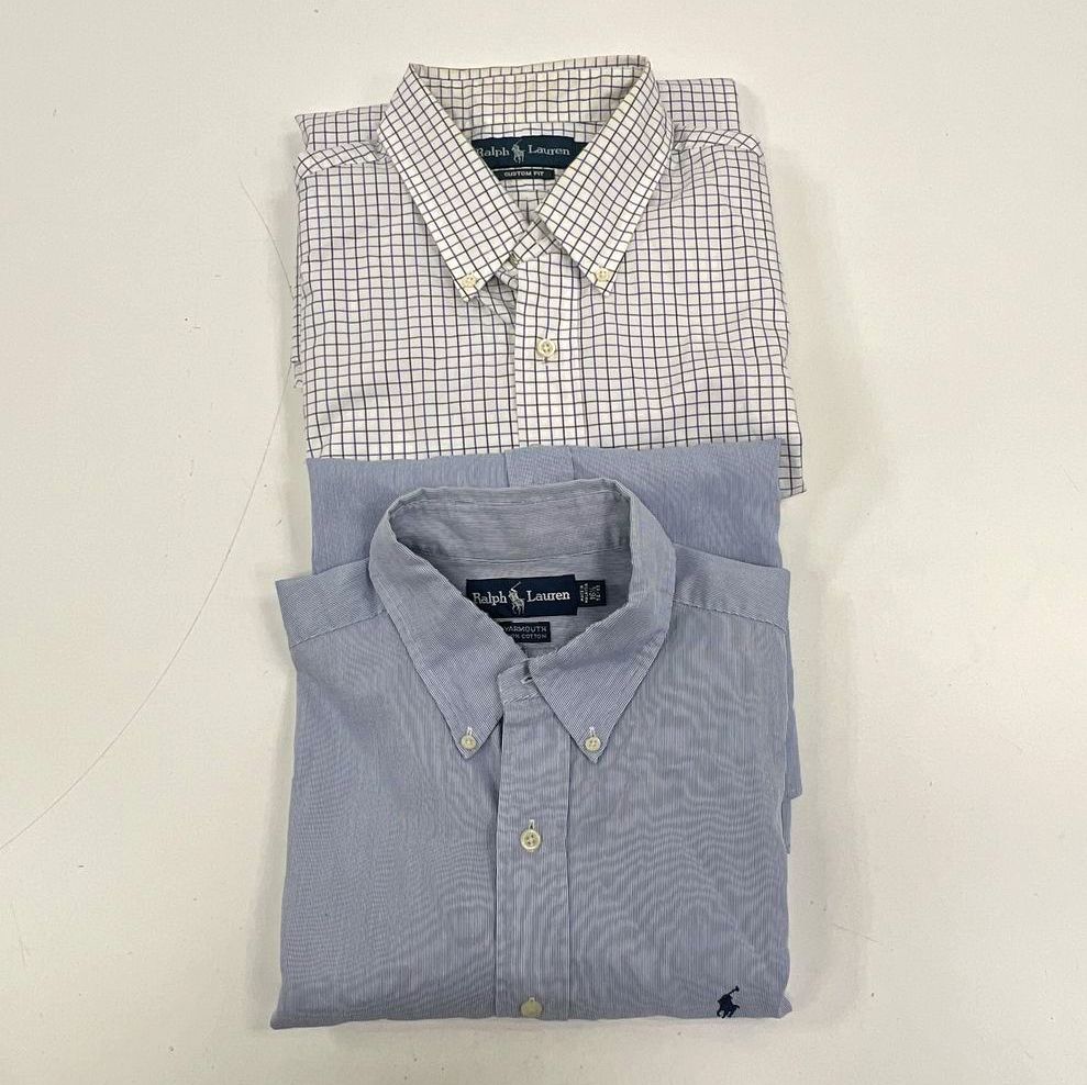 Ralph Lauren Mens Button Up Dress Shirt Lot 2 Mixed Sizes Plaid Pinstripe Cotton