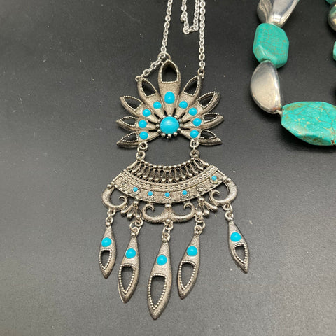 Southwestern Faux Turquoise Costume Jewelry Lot of 5 Necklaces Owl Boot Pendant