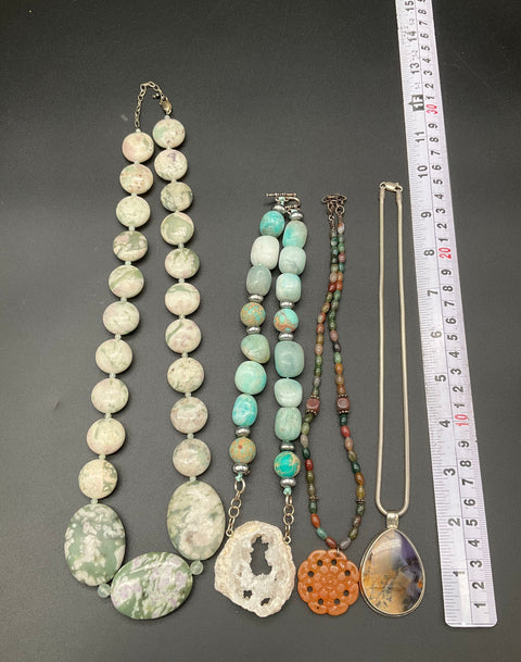 Vintage Sterling Silver 925 Natural Stone Geode Dendritic Jewelry Lot 6pc