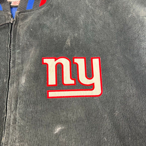 Vintage 90s G-III NFL Men's NY Giants Leather Suede Bomber Jacket Black Blue M