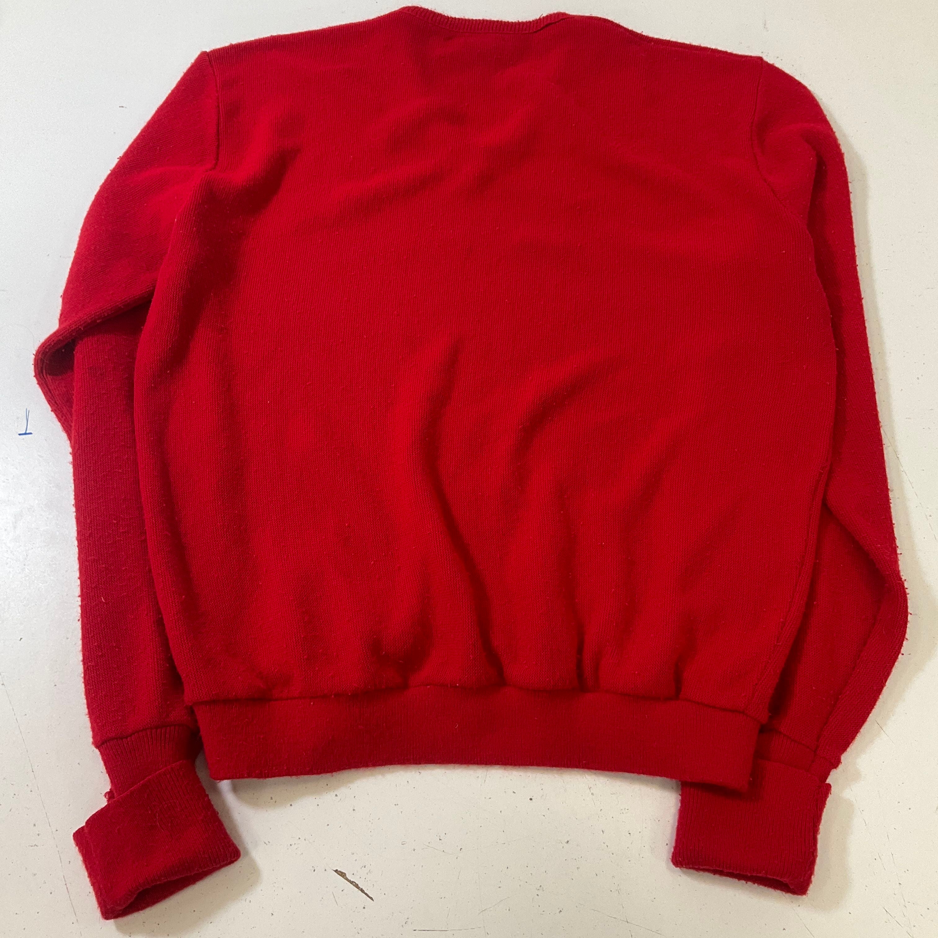 Sears Men's Vintage Red V-Neck Acrylic Sweater Dragon Label & Patch Size Large