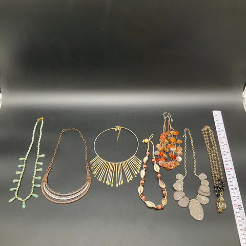 Boho Tribal Statement Costume Jewelry Lot of 7 Necklaces Beaded Shell Collar