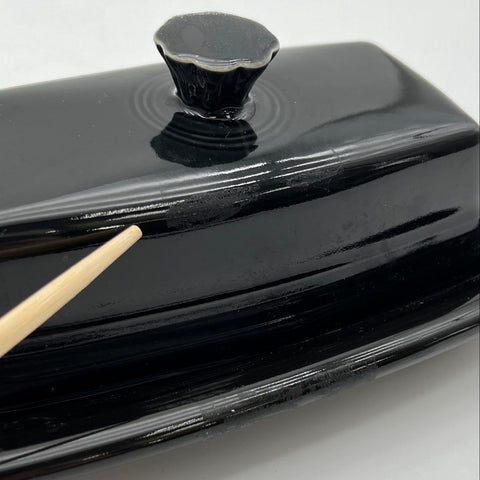 Homer Laughlin Fiesta Black Covered Butter Dish 2pc Set Glazed Earthenware
