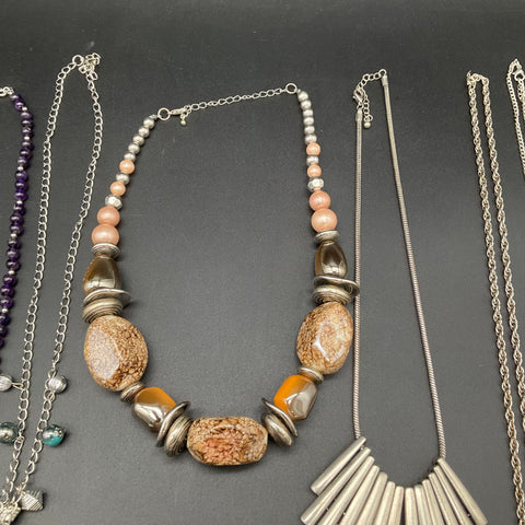 Vintage to Modern Costume Jewelry Lot 9 Necklaces Beaded Amethyst Style Enamel