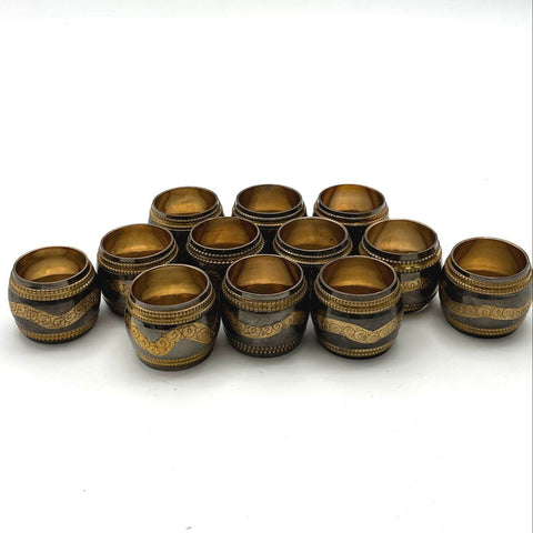 Vintage Napkin Ring Lot 12 Two Tone Etched Floral Mixed Metal Style