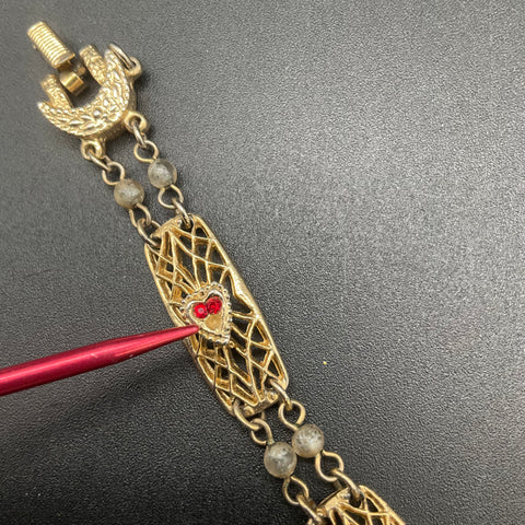 Vintage Goldette Victorian Revival Gold Tone Filigree Multi-Stone Bracelet 7"