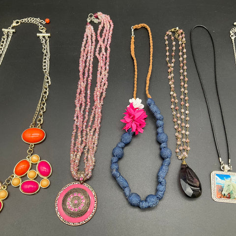 Fashion Jewelry Lot of 8 Statement Beaded Pendant Boho Necklaces Pink Orange
