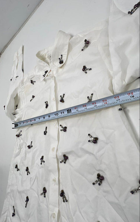 Dhruv Kapoor Women's White Ivory Embellished Beaded Long Sleeve Shirt Sz S NWT