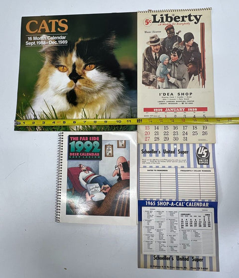 Vintage Calendar Lot 7pc 1929-1992 The Far Side Cats Liberty Schoeller's