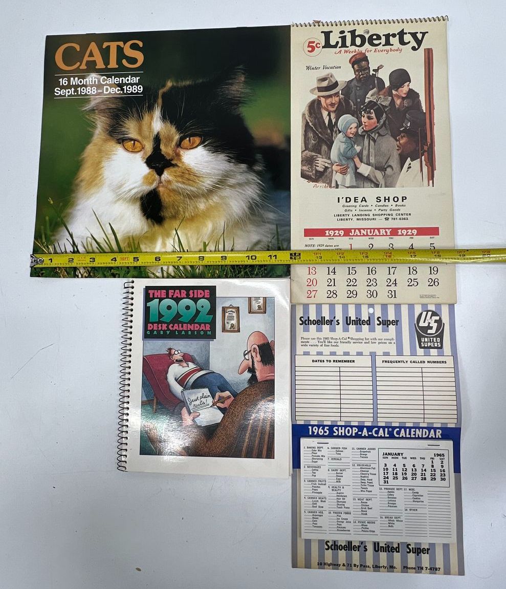 Vintage Calendar Lot 7pc 1929-1992 The Far Side Cats Liberty Schoeller's