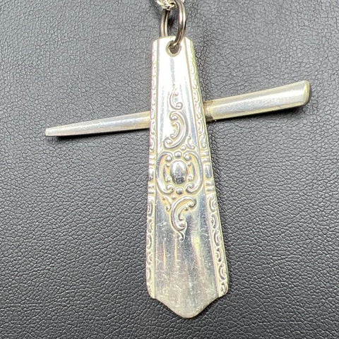 Sterling Silver Fork Cross Necklace 14.49g