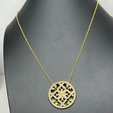 Touchstone Crystal Gold Plate Circle Pendant Necklace 23.95g