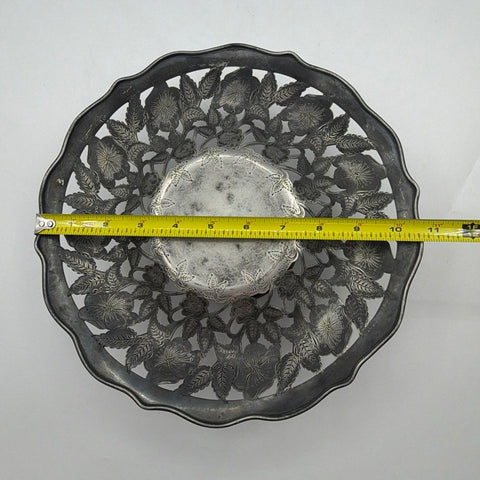 Forbes Silver Co Quadruple Plate Pedestal Stand Floral Pierced Bowl 11" Antique